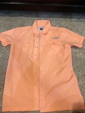Huk Peach Button-Down Short Sleeve Shirt